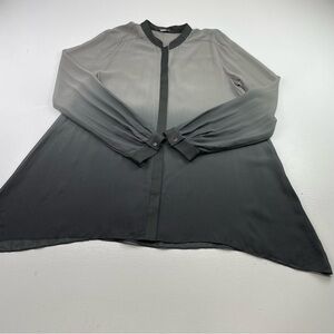 Eileen Fisher Tunic Women Size Small Silk Ombré Gray Black Button‎ Down Blouse